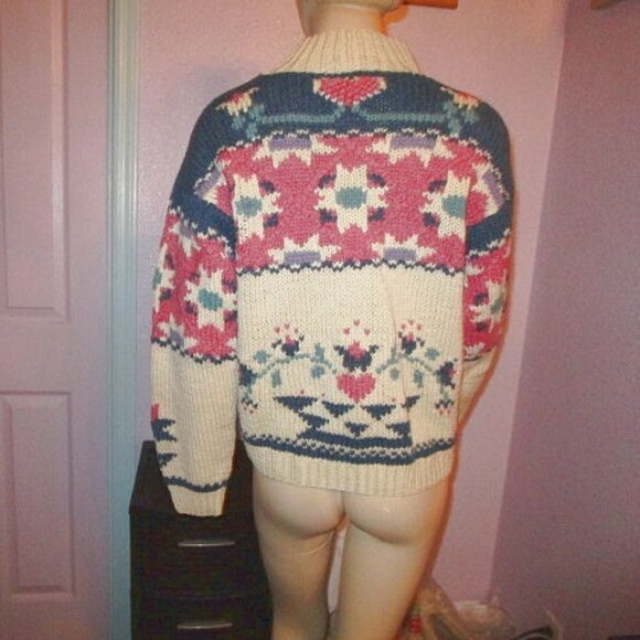 Vtg Woolrich Cardigan Womens Size S Wool Mock Neck Fair Isle Colorful Sweater EC - Picture 7 of 10